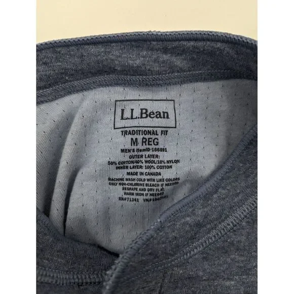 LL Bean River Drivers Henley Outer Layer Wool Blend Blue Shirt Men's Med, NICE - Picture 5 of 5